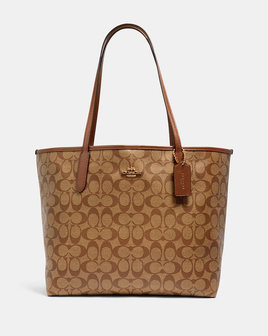 COACH Signature Canvas City Medium Tote Bag Brown