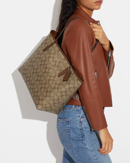 COACH Signature Canvas City Medium Tote Bag Brown