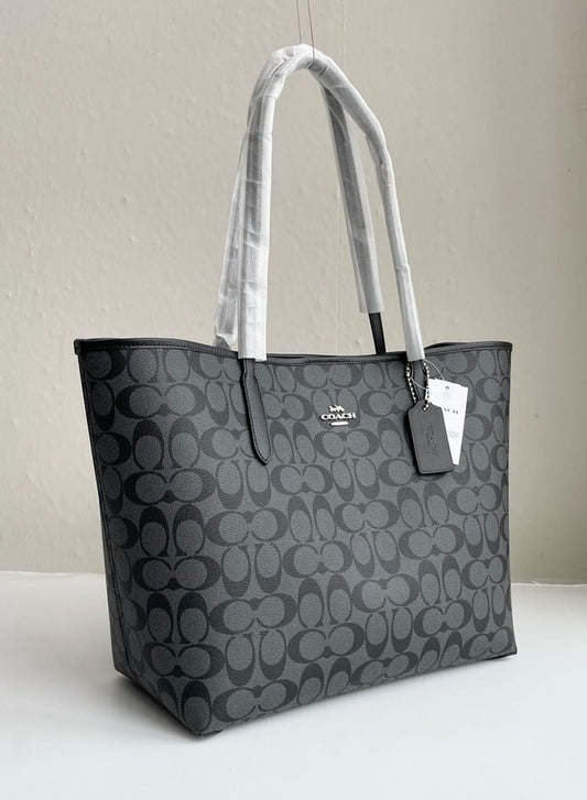 COACH Signature Canvas City Medium Tote Bag Black