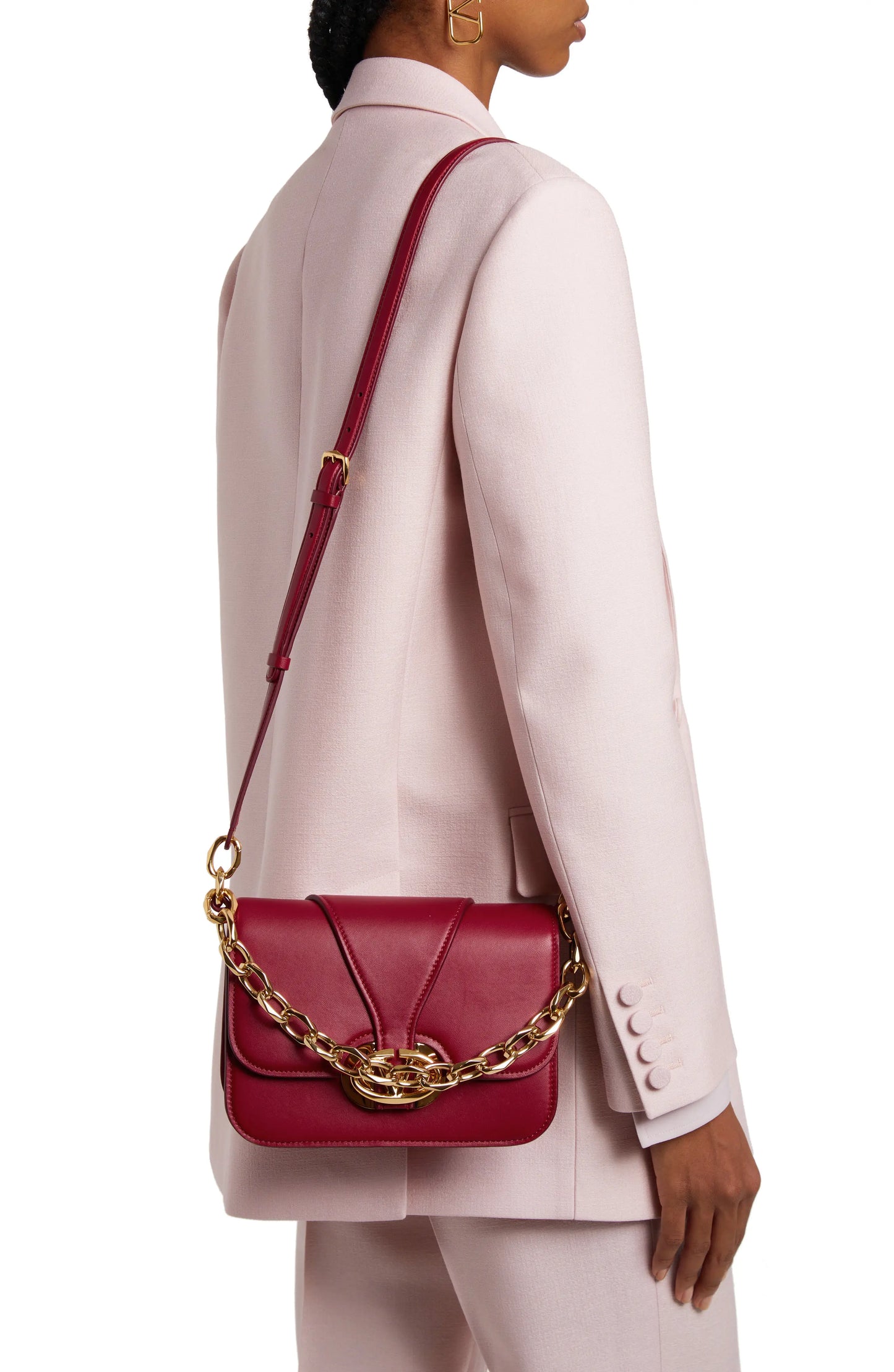 Valentino GaravaniSmall VLOGO Leather Shoulder Bag in Deep Scarlet