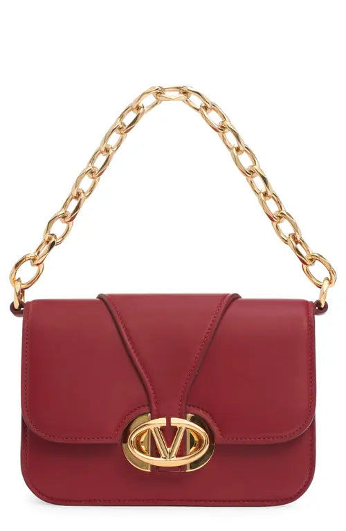 Valentino GaravaniSmall VLOGO Leather Shoulder Bag in Deep Scarlet