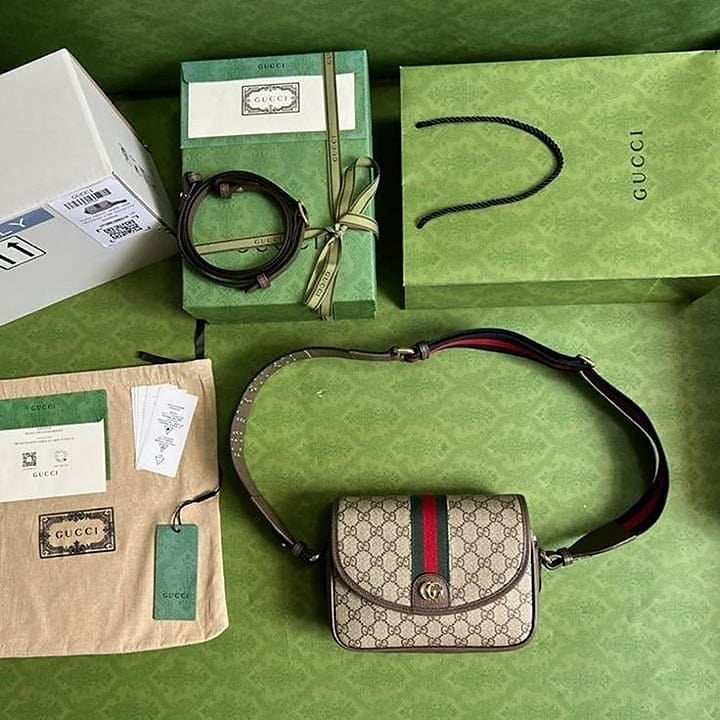 Gucci Beige Gg Supreme Canvas Leather Small Ophidia Shoulder Bag