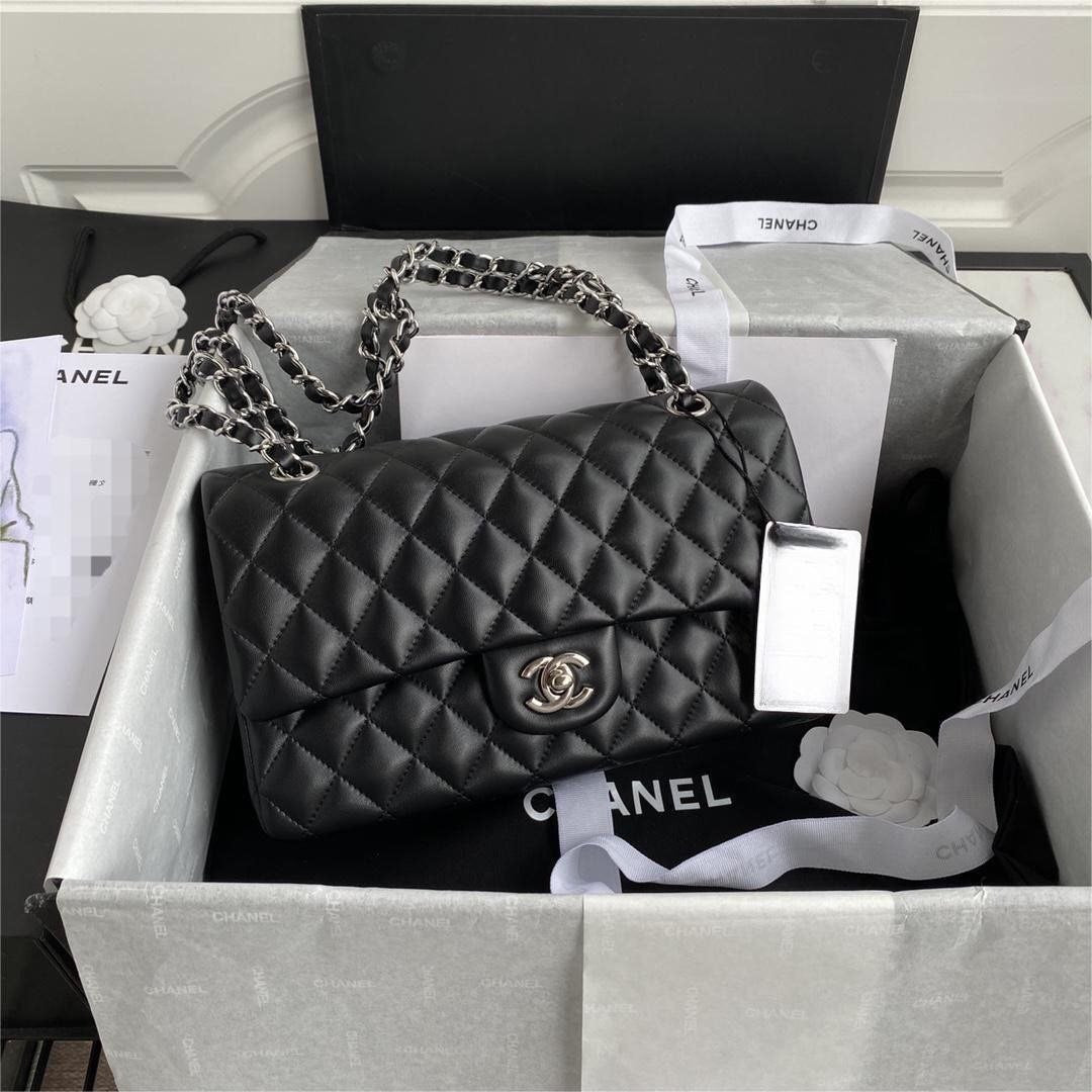 Chanel Classic Double Flap Medium Black Lambskin Silver Hardware