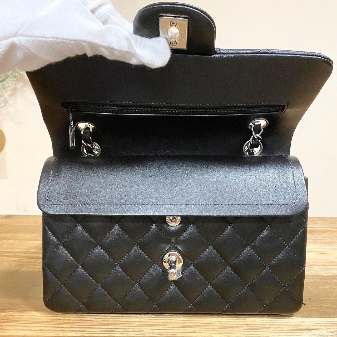 Chanel Classic Double Flap Medium Black Lambskin Silver Hardware