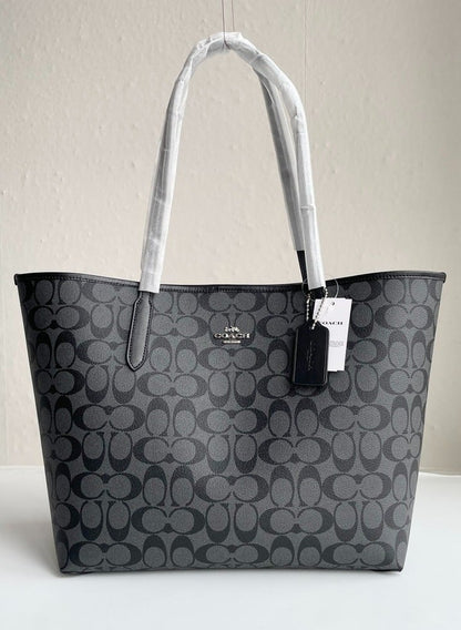 COACH Signature Canvas City Medium Tote Bag Black