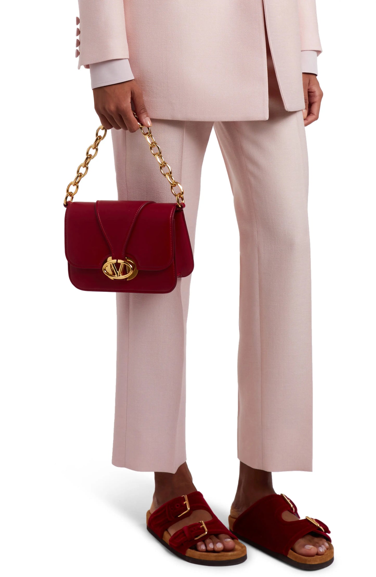 Valentino GaravaniSmall VLOGO Leather Shoulder Bag in Deep Scarlet