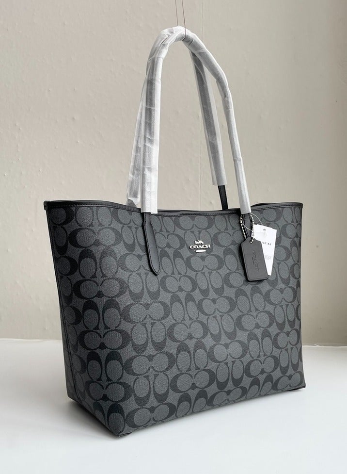 COACH Signature Canvas City Medium Tote Bag Black