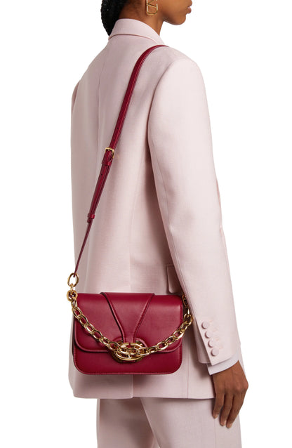 Valentino GaravaniSmall VLOGO Leather Shoulder Bag in Deep Scarlet