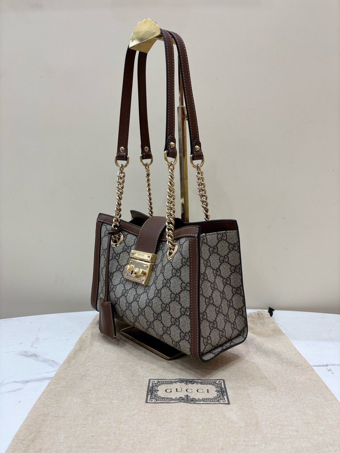 Gucci Paddle Lock GG Supreme Small Shoulder Bag