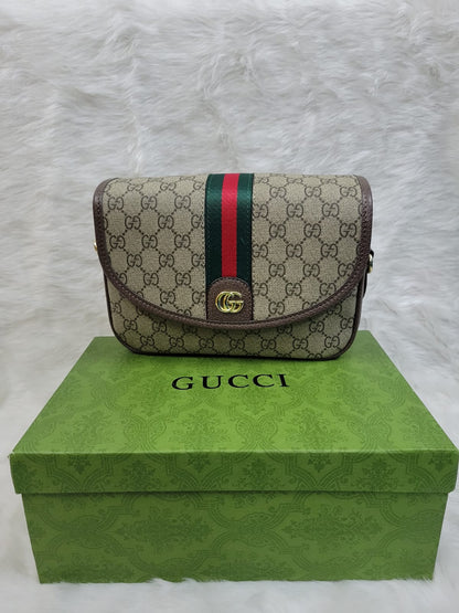Gucci Beige Gg Supreme Canvas Leather Small Ophidia Shoulder Bag