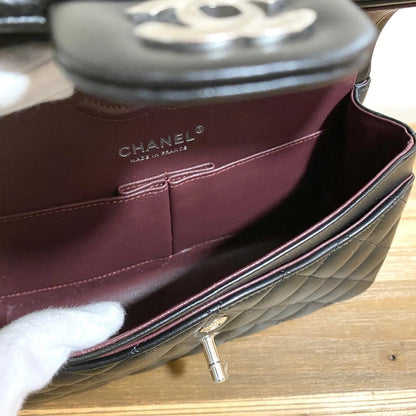 Chanel Classic Double Flap Medium Black Lambskin Silver Hardware