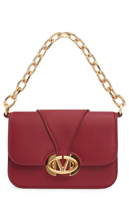 Valentino GaravaniSmall VLOGO Leather Shoulder Bag in Deep Scarlet