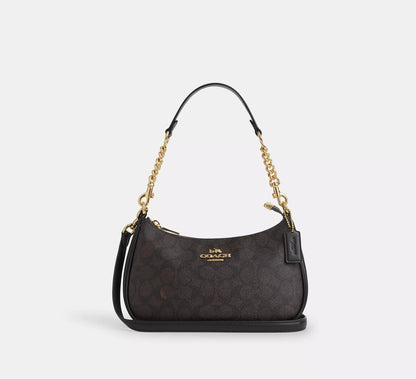 Coach  Teri Shoulder Bag Brown Brown Black