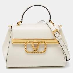 Valentino Off White Leather Small Alcove Top Handle Bag