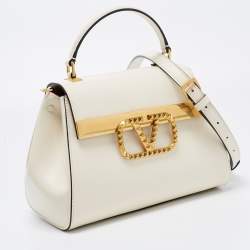Valentino Off White Leather Small Alcove Top Handle Bag
