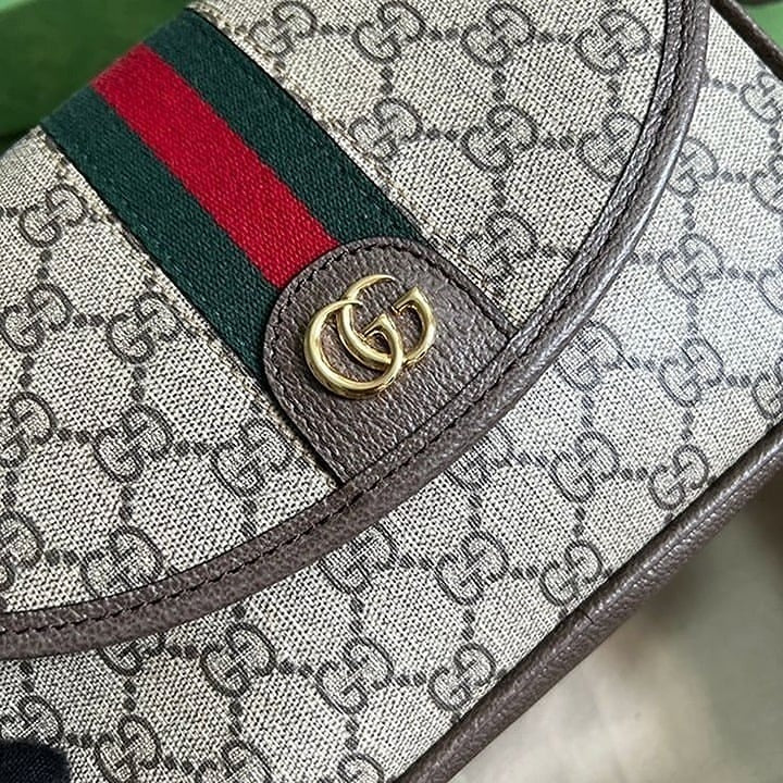 Gucci Beige Gg Supreme Canvas Leather Small Ophidia Shoulder Bag
