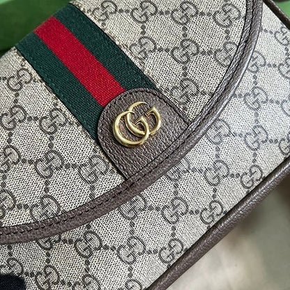 Gucci Beige Gg Supreme Canvas Leather Small Ophidia Shoulder Bag